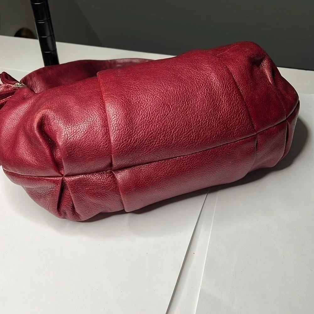 Brighton Burgundy Red Leather Hobo Zipper Shoulder Bag - Picture 6 of 11